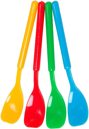 Yellow, red, green and blue spreaders from the Gold & Silver Glitter Shakers with Spreaders pack