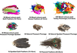 A list of all the products included in the Large Variety of Feathers Jumbo Pack - Pack of 420