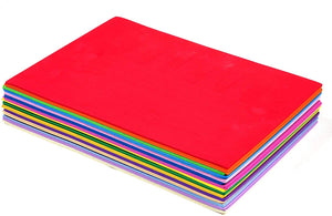 A4 Assorted Colour EVA Foam Sheets Pack of 30 stacked from red, orange, green, blue, pink, dark blue, purple, yellow, green
