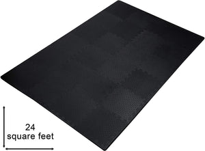 A full mat made of small black mat tiles from the Small Interlocking Mat Tiles in Black - Pack of 24