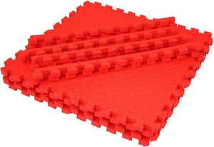 Stacked interlocking foam tiles from the Extra Large Red Interlocking Mat Tiles - Pack of 4