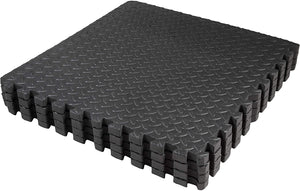 Close up of stacked foam mat tiles from the Extra Large Interlocking Black Foam Mat Tiles - Pack of 12