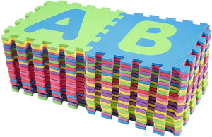 An image of stacked foam mat tiles with A and B written on them from the Large EVA Interlocking Foam Play Mat - Pack of 42