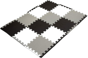 Checkered Interlocking Play Mat Tiles with Borders - Pack of 12