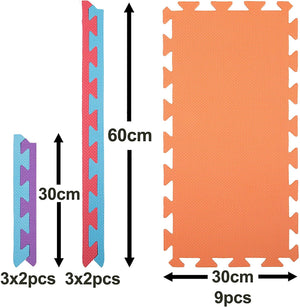 Dimensions for the Assorted Colour EVA Foam Rectangular Play Mat with 9 Pieces and interlocking borders