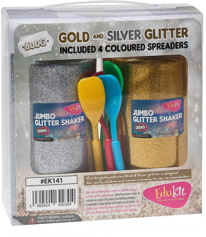 Full packaging for the Gold & Silver Glitter Shakers with Spreaders pack