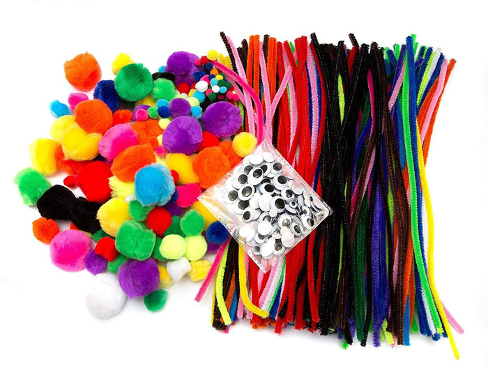 Crafting Kit - Pipe Cleaners, Pom Poms and Self-Adhesive Googly Eyes - 500 Pieces