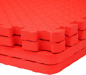 Close up of the red foam mat tiles from the Extra Large Red Interlocking Mat Tiles - Pack of 4