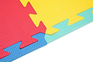 Close up of the interlocking Assorted Colour EVA Foam Rectangular Play Mat  with 9 Pieces
