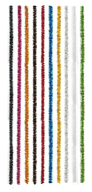Pack of 300 Assorted Colour Large Tinsel Pipe Cleaners in single