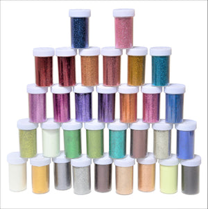 Glitter paint pots stacked
