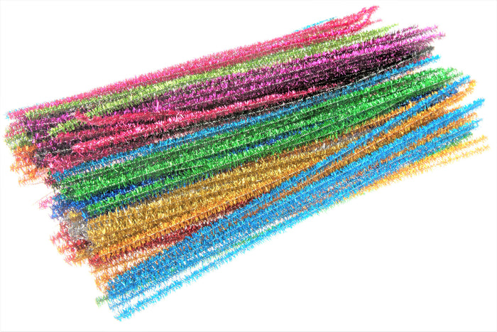 Assorted Colour Long Glitter Pipe Cleaners - 120/Pack