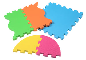 Close up of the different shaped foam mat tiles from the Interlocking Play Mat Tiles with Wide Borders - Pack of 25