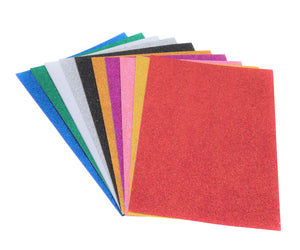 Range of glitter card included in the A4 Assorted Colour Papercraft Collection - 120 sheets pack from red, gold, pink, purple, gold, black, silver, white, green and blue