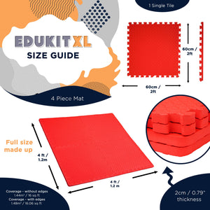 Extra Large Red Interlocking Mat Tiles -  4 Tiles