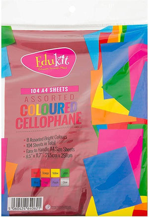 A4 Assorted Colour Cellophane Sheets 104 sheets packaging